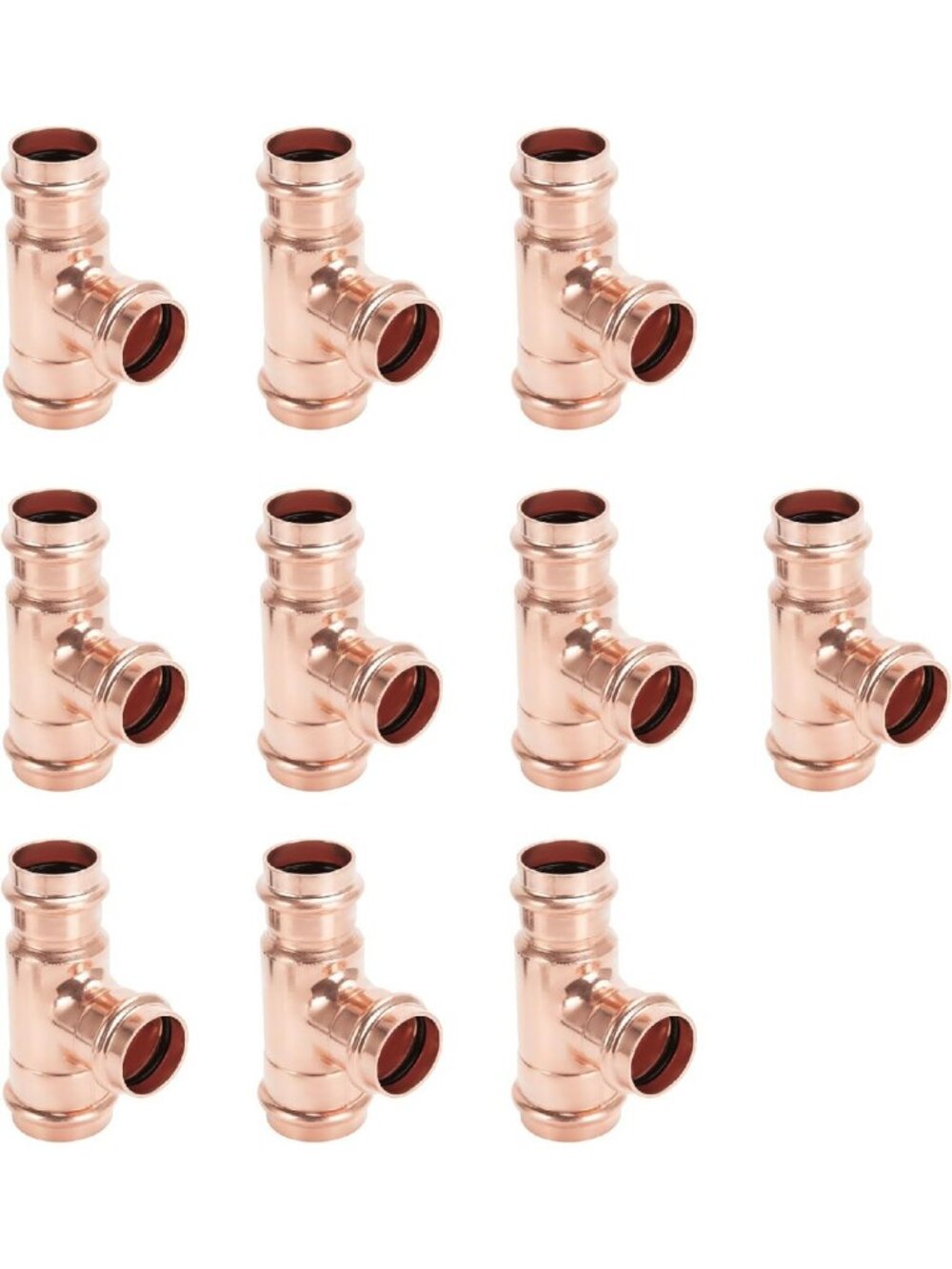 3/4" Copper Press Fittings Tee Connector - 10 Pack for Plumbing Projects